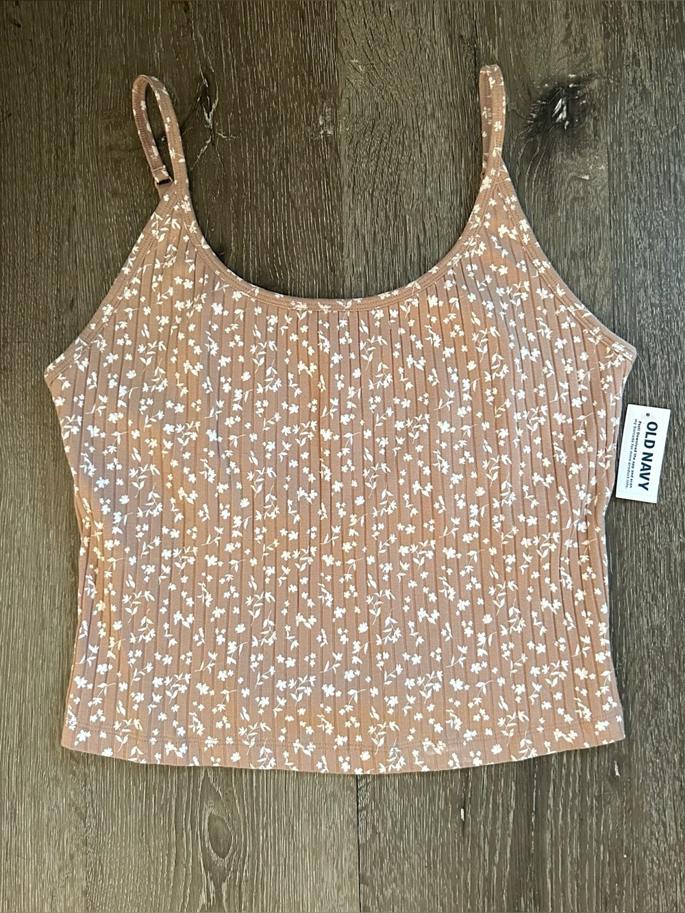 NWT L Tall Cropped Old Navy Neutral Brown Tan Floral Ribbed Camisole Tank Top